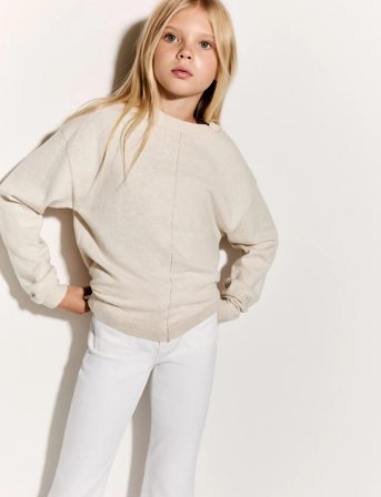 Mango Decorative Seams Cotton Sweater - Cream - 13-14