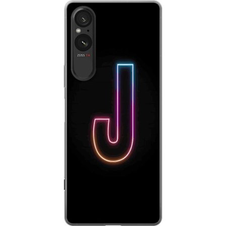 Yhteensopiva Puhelinkuori Sony Sony Xperia 5 V Minimaalinen neonkirjain J värien vaihtuessa valossa mustaa taustaa vasten