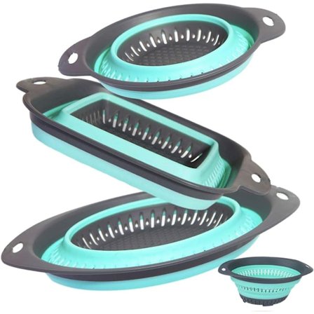 Sæt med 3 sammenklappelige køkkendørslag/si, perfekt til at hælde pasta, grøntsager og frugt (Turkis (3 stk)