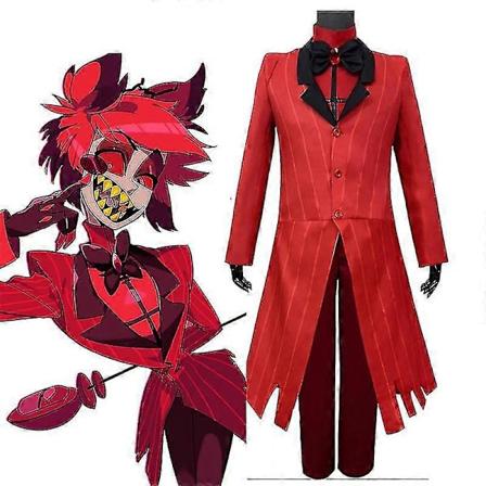 Jinzhaolai Anime Hazbin Hotel Cosplay Alastor Kostyme for Kvinner og Menn - Fullt Sett Rød Trench Uniform Halloween Karneval Party Radio Demon Drakt 