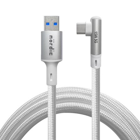 NÖRDIC VR Link-kabel 5m USB3.2 Gen1 USB-C til A 5Gbps 3A hurtigopladning Quest 2 Super Speed ​​​​USB Link-kabel Hvid