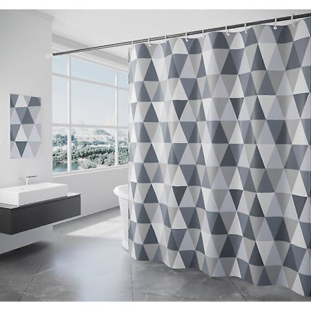 "QD" Dusjforheng 200 x 220 cm (200 cm bredt, 220 cm høyt), Vanntett polyesterstoff, Antibakterielt, Muggbestandig, Vaskbart, med 12 dusjringer