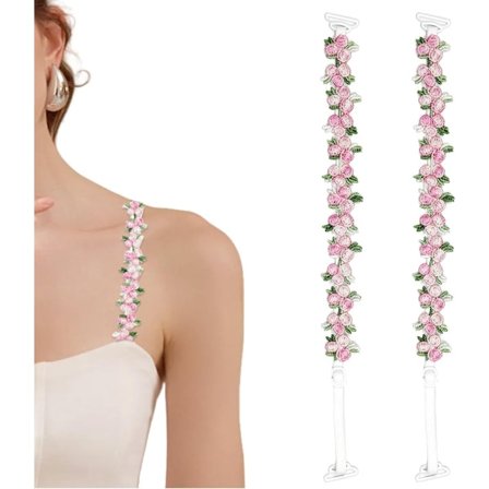 BH-band - 1 par - Ersättnings-BH-band för kvinnor - Elastiska BH-band med blommönster och spets