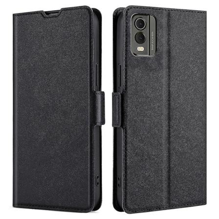 For Nokia C32 Pu Lær smarttelefonveske med kortspor Ripebestandig deksel til telefonstativ Black