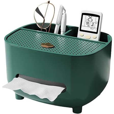 Vevboksdeksel med oppbevaring, Serviettvevboksdeksel Multifunksjonelt Kontorutstyr Fjernkontrollboks Ansiktsvevholder Etui Dispenser Oppbevaring