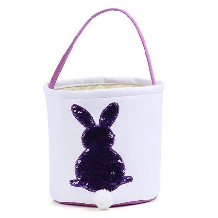 Påskhare Glitter Korg Förvaringsväska För Baby Barn Påskägg Hunt Basket Påsk Canvas Tygväska Bär present Purple