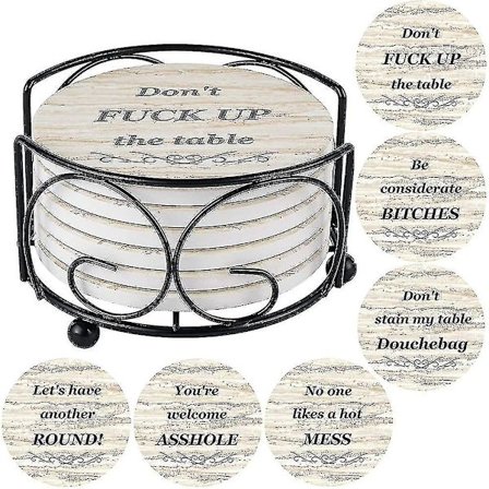 Underlag for Drikke, Morsomme Drikkeunderlag Absorberende Med Holder 6 Stk Absorberende