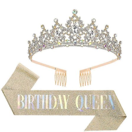 SYNTYMÄPÄIVÄKUNINGATAR hiuskampa kristalli timanttikruunu olkahihna syntymäpäiväjuhlakoriste