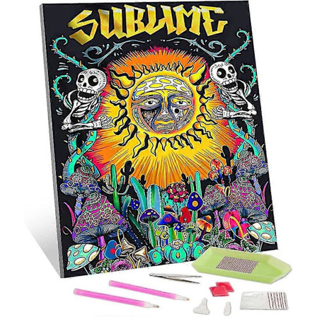 Sieniaiheiset timanttimaalaussarjat aikuisille, Halloween-aurinkokallo täysi pyöreä porasarja kodin seinäkoriste