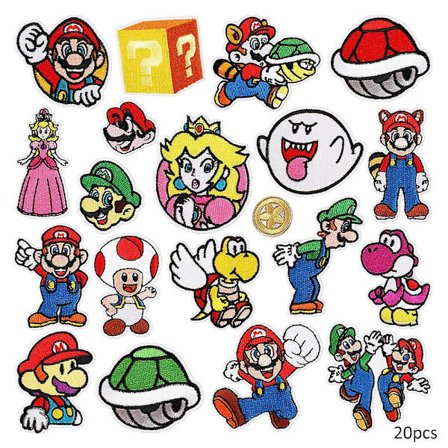 20 stk Strykejern-på-lapper, Mario Bros Broderte Applikasjonslapper Sy-på Strykejern-på-lapper Dekorasjonslapper for Klær, Jakke, Sko, Veske, Caps