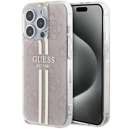 Guess IML 4G Gold Stripe-etui for iPhone 14 Pro Max - rosa