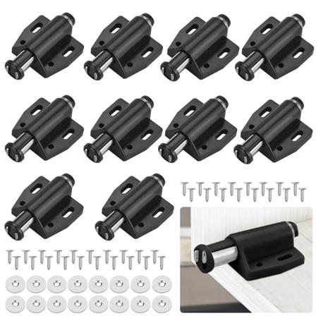 Pakke med 10 Magnetisk skubbedøråbner Magnetisk krog Møbler Fjederkrog Magnetisk lukning Skub for at åbne magnet skubbekrog til skabsdøre (sort)
