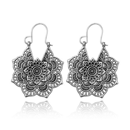 Vintage Mandala Flower Drop Dingle Örhänge Hänge örhängen silver
