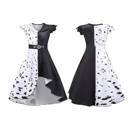 Barn Flickor Cruella Cosplay Kostym Halloween Fancy Dress Convention Party Outfit-1