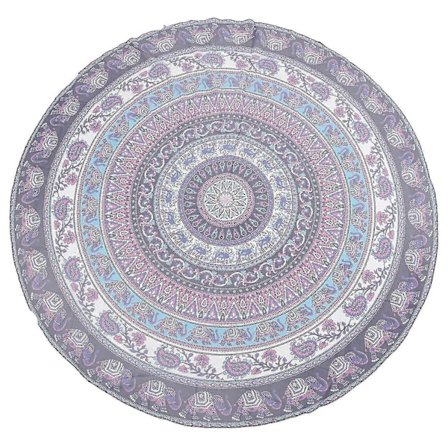 Rund Trykt Boheme Mandala Vægtæppe Væghængende Picnic Strandhåndklæde Tæppe Lilla Elefant Manda