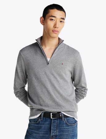 Tommy Hilfiger Essential Cotton Zip Mock - Grey - S