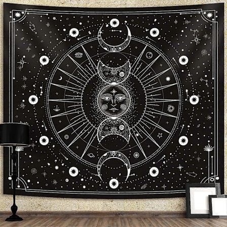 Sol Måne Stjerner Rum Gobelin Psykedelisk Vægtæppe til Soveværelse Hjem Vægdekoration 130x150cm