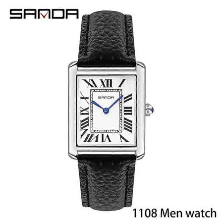 SANDA 2023 Nytt Par Klocka 30M Vattentät Casual Mode Quartz Klockor Slitstark Läderrem Fyrkantig Urtavla Design Reloj (FMY)
