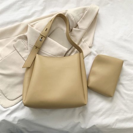 Læder Tote Bag Skuldertaske KHAKI