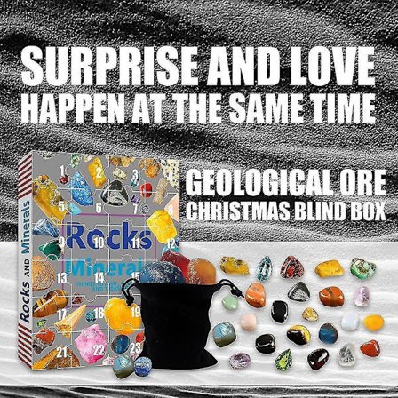 Julekalender 2023 med 24 Dages Ædelstens- og Malm-Fidget Legetøjs Sæt