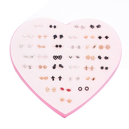 Hængeøreringe i plast, Floral Love øreringe sæt til kvinder 36 par øreringe i æske