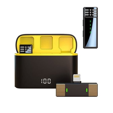 Trådløs lavalier-mikrofon - 2 mikrofoner med Lightning-modtager og opladningsetui