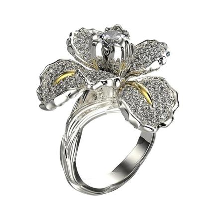 Lyxig ring för kvinnor med fullständig strassinfattning i irisblomma, bröllopsjuveler, present White US 7