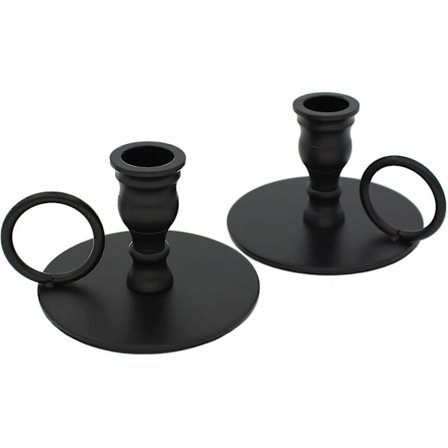 Smalnende Lysestager til Lysestager med Håndtag, Mat Sort Smijern Metal Lysestager til 7/8" Lys, Sæt af 2