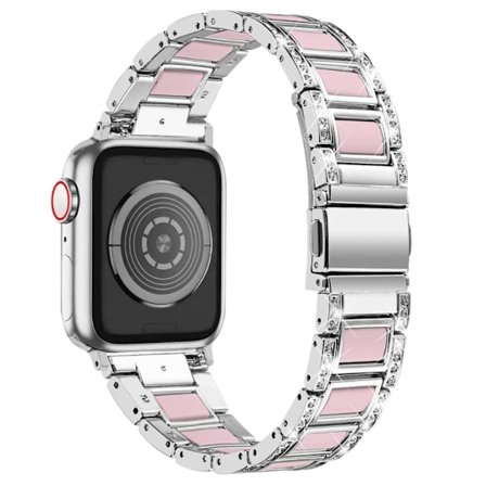 Apple Watch (41mm) klockarmband i rostfritt stål med strassdekor - Silver / Rosa