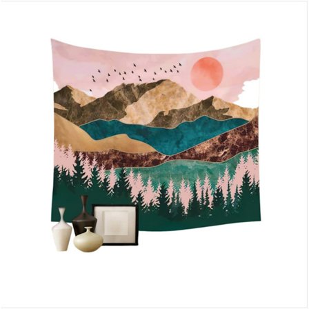 Multicolor Mountain and Forest Polyester Wall Tapestry – Abstract Sunset Nature Room Decor, 150cm x 200cm