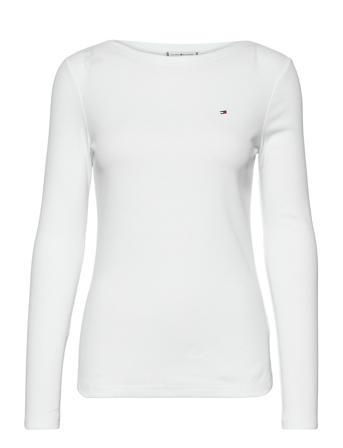 Slim 2X2 Rib Slash-Nk Top Ls Langærmet T-shirt Hvid Tommy Hilfiger