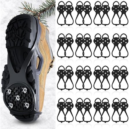 16 par skridsikre isklampere til støvler og sko, greb til sne og is, gummisko pigge med 5 stål sne trækkraft knopper til kvinder mænd vandreture, 