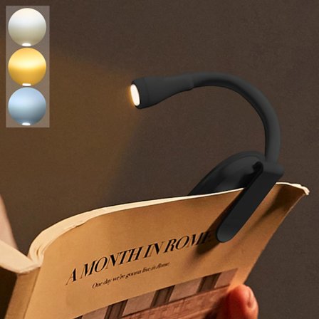 Boklampa, uppladdningsbar clip-on läslampa, justerbar ljusstyrka