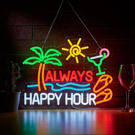 Always Happy Hour Øl Bar Neonskilt til Vægdekoration Dæmpbar USB LED Neonlys til Hjemme Tiki Bar Indretning Mandehule Fester Gave