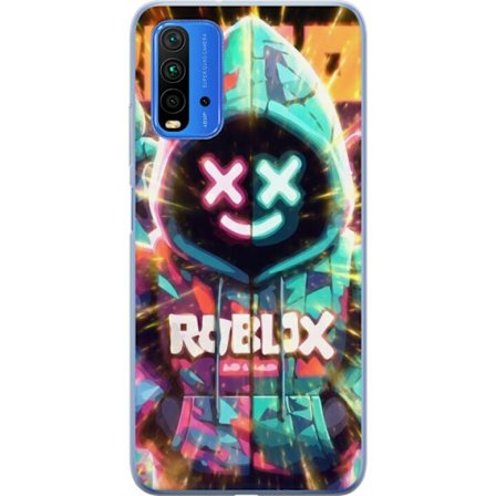 Yhteensopiva Puhelinkuori Xiaomi Xiaomi Redmi Note 9 4G Neonvärisellä Roblox-hupparihahmolla on hehkuvia efektejä ja energialla täytetty tausta, m