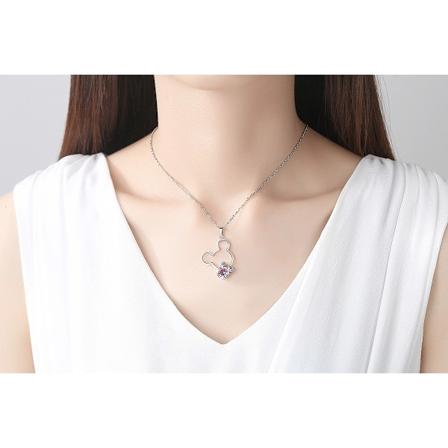 Kubisk Zirkonia Mickey Mouse Hänge i Silver för Kvinnor. För kvinnor och flickor. Rosa