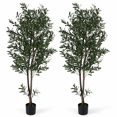 Kunstige oliventræer, sæt, 1,8 m med frugter og mos