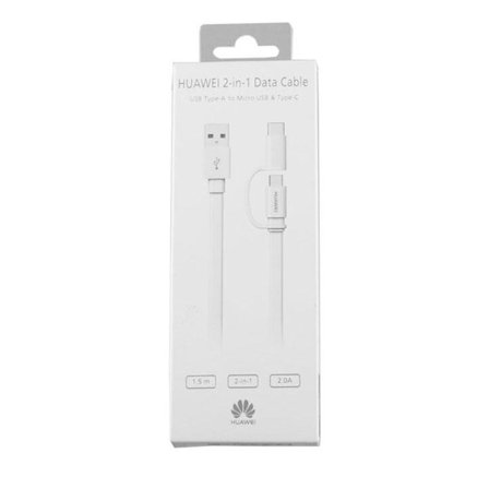 Original Huawei 2-in-1 Micro-USB & USB-C Kabel 2A, 1.5m - Vit