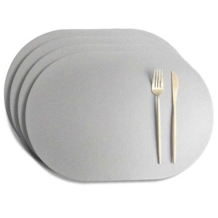 4-Pack Bordstablett i Konstläder Oval Grå 43x30cm