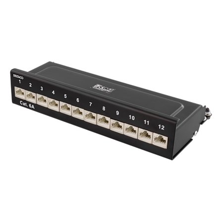 Patch Panel, 12xRJ45, Cat6a, wall-mountable, metal, black