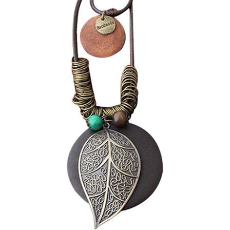 Vintage Halskæde Trævedhæng Lange Halskæder til Kvinder Boho Et