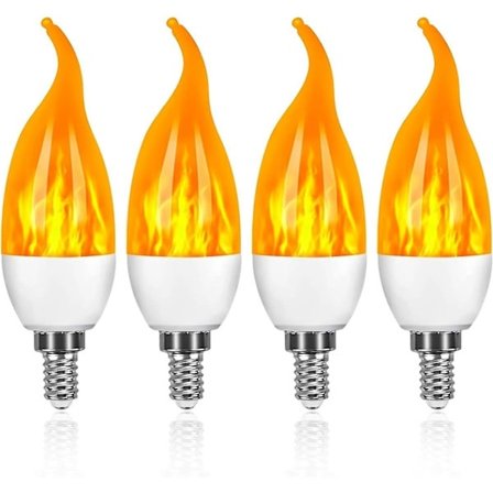 4-pakning 3W E14 LED-lampe med flammeeffekt, 3 lysmoduser, dekorativ lampe