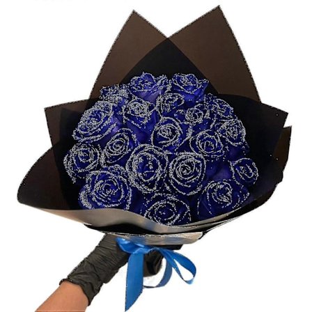 Glitter Rose Bouquet Blå Kunstige Rose Blomster Bouquet Evigvarende Skinnende Falske Roser Bouquet Kærlighedsgaver Til Valentinsdag Gave, Jubilæum, 