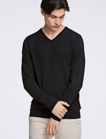 Lindbergh Ecovero V-Neck L/S Knit - Black - L