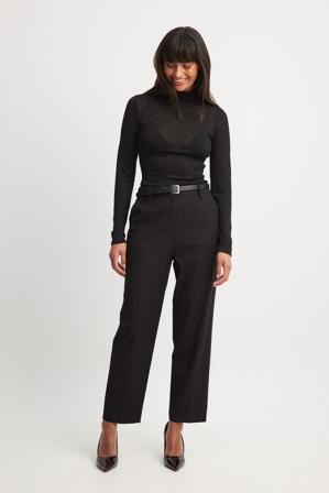 Mariona Autran x NA-KD Gerade Hose mit gestreiftem Detail und mittlerer Taille - Business Hosen - Schwarz - EU 34
