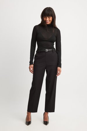 Mariona Autran x NA-KD Pantalon droit rayé à taille mi-haute - Pantalon cigarette - Noir - EU 34