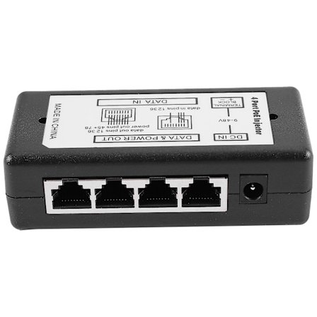 4-ports PoE-injektor PoE-strømforsyning Ethernet-strømforsyning Pin 4,5(+)/7,8(-) Indgang DC12V-DC48V til IP-kamera
