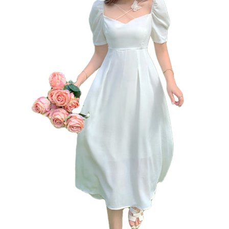 Mekko, jossa on neliöpääntie ja puffihihat, A-linjainen minimekko