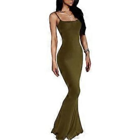 Dam Lounge Spaghettiband Maxi Klänning Elegant Enfärgad Ärmlös Bodycon Klänning för Strandfest