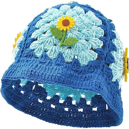 {xj} Hæklede Bucket Hats til Kvinder Strikket Spandhat Håndlavet Flo DXGHC